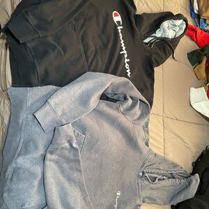Champion Black Hoodie and Gray Sweatshirt Duo